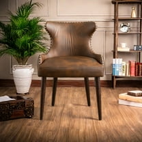 Plush Button Faux Leather Bucket Back Chair With Nail Heads