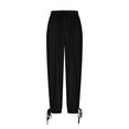 thumbnail image 5 of Wutalume Women's Casual Wide Leg Pants, Solid Color with Side Tie, Cropped Comfy Pants with Pockets, High Waisted,Perfect for Summer Outings,Black L, 5 of 7