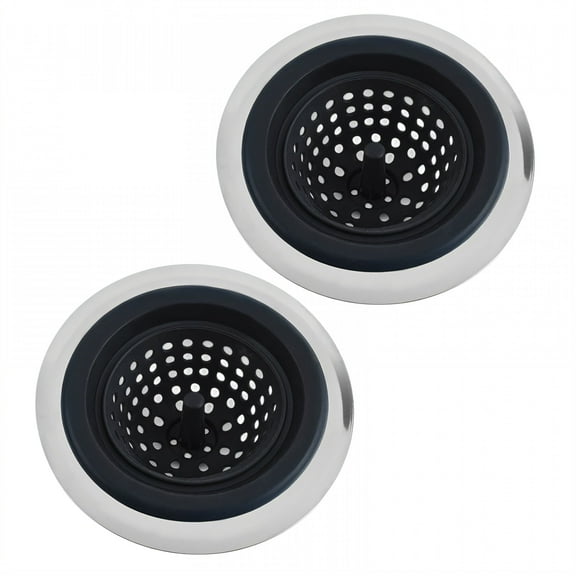 TELOLY 2Pcs Kitchen Sink Drain Strainer,Precise Pores Silicone Sink Strainer Basket,4.6"Foreign Block Sink Food Catcher,Black