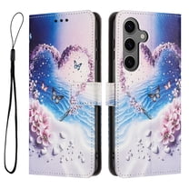 ELEHOLD For Motorola Samsung Galaxy S25 FE Floral Embossed PU Leather Wallet Case,Magnetic Flip Folio Card Slots, Kickstand Wallet Case Cover with Wrist Strap,D