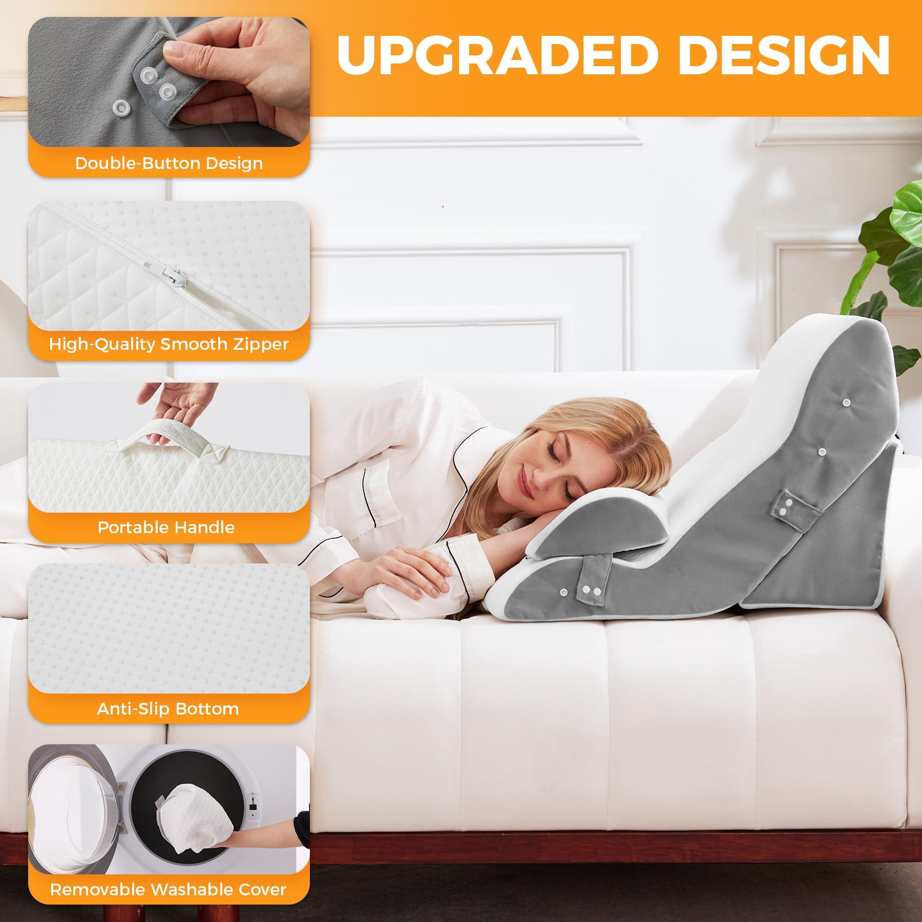 3pcs Wedge Pillow Set For After  Adjustable Bed Sitting Up Acid Reflux Headboard Sleeping & White