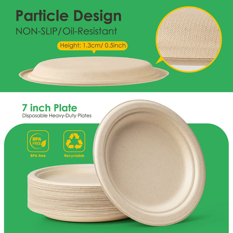 200 Pack Disposable Paper Plates,Eco-Friendly Biodegradable Plates,100% Compostable Heavy-Duty Paper Plates,Disposable Sugarcane Plates