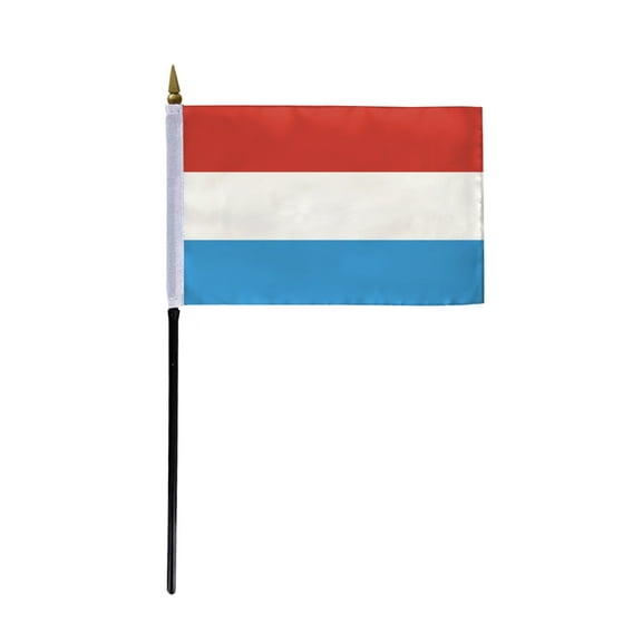 AGAS Luxembourg Flag 4x6 inch - 11" Plastic Pole 100% Polyester Stitched Edges Luxembourger National Mini Flag on a Stick
