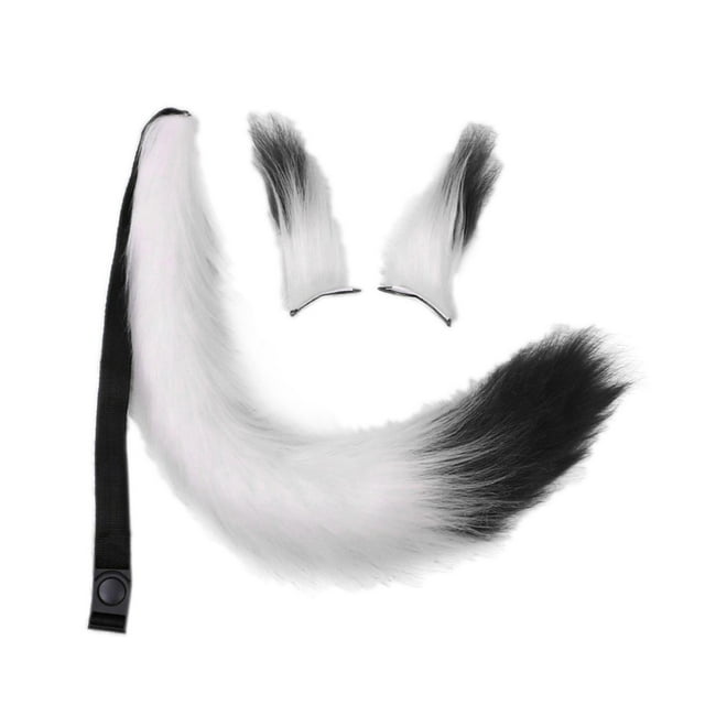 Conjunto de orejas y cola de piel sintética de peluche, disfraz, decoración, regalo, tocado Blanco negro