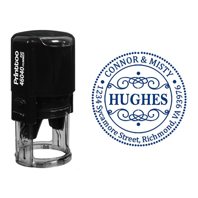 Printtoo Custom Address Return Self Inking Round Rubber Stamp Personalized Stamper Gift Idea-Blue