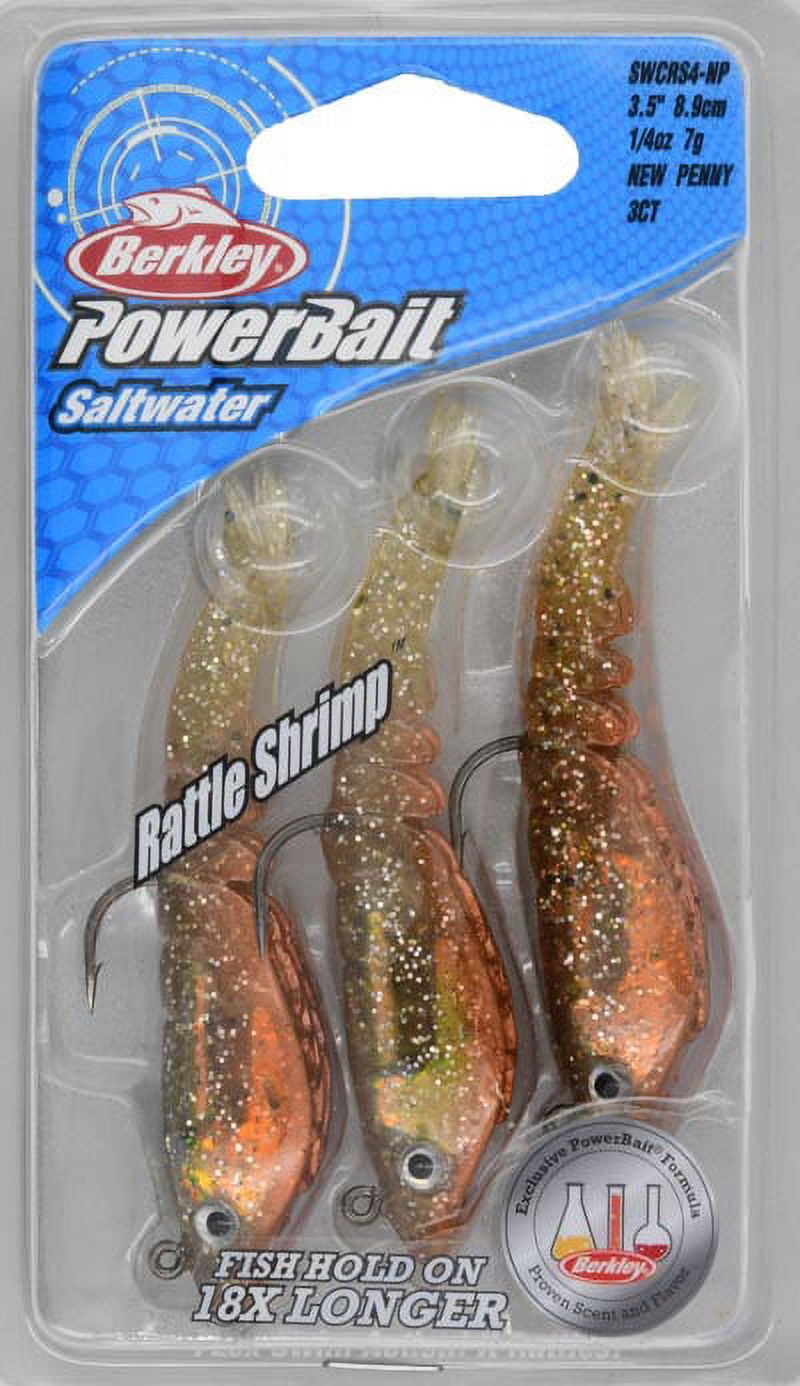 2 Packs Berkley Saltwater 3.5 Pre-Rigged Rattle Shrimp 1/4 Oz New Penny  Color