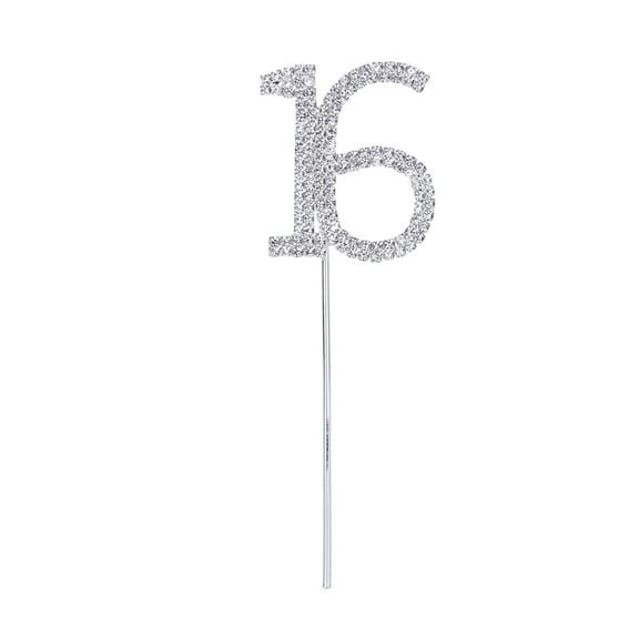 TAILTOSS 1Set Sparkly Rhinestone Number 16 Cake Topper 12.0x4.2x0.2in for Birthday and Wedding Anniversary Parties