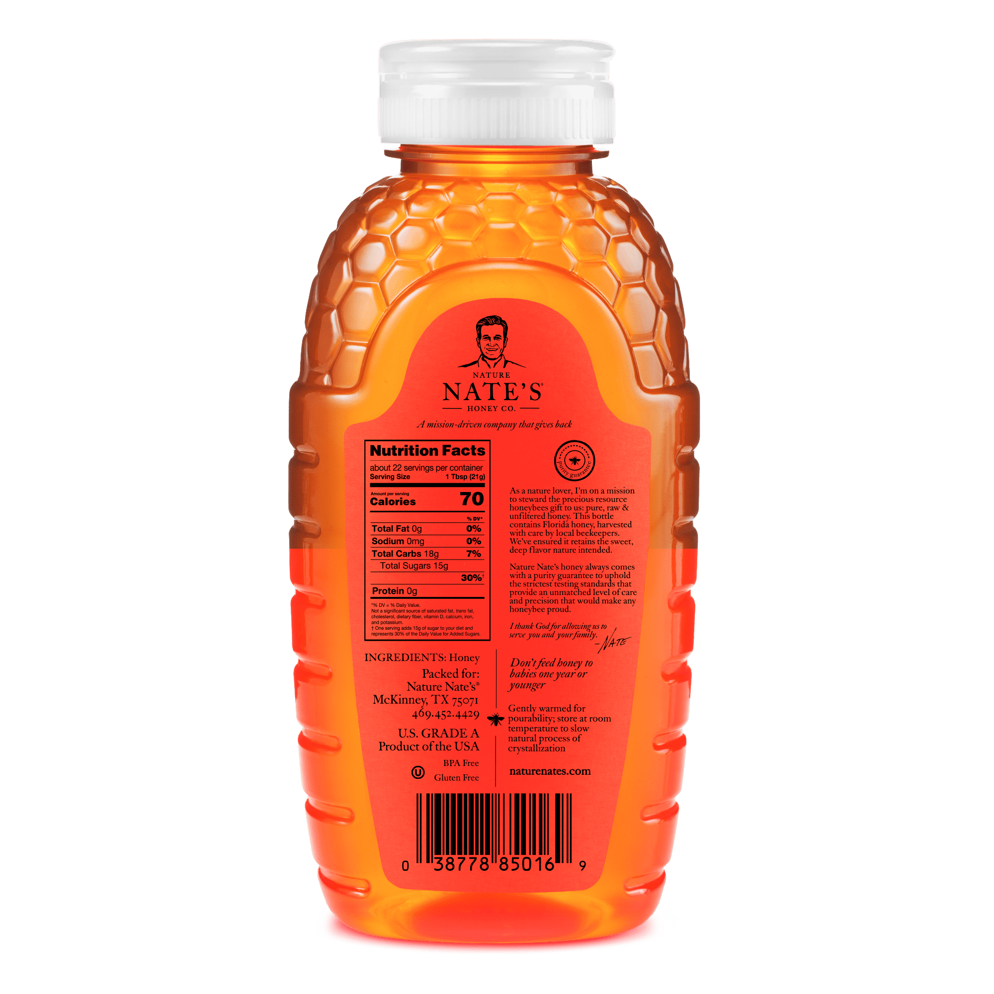 (3 pack) Nate's Florida Honey: 100% Pure, Raw and Unfiltered Honey - 16 fl oz Gluten-Free Honey