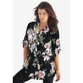 thumbnail image 2 of Roaman's Women's Plus Size Floral Y-Neck Pintuck Tunic – Adjustable Long Sleeve Button-Front, Relaxed Shirt Style, 2 of 6