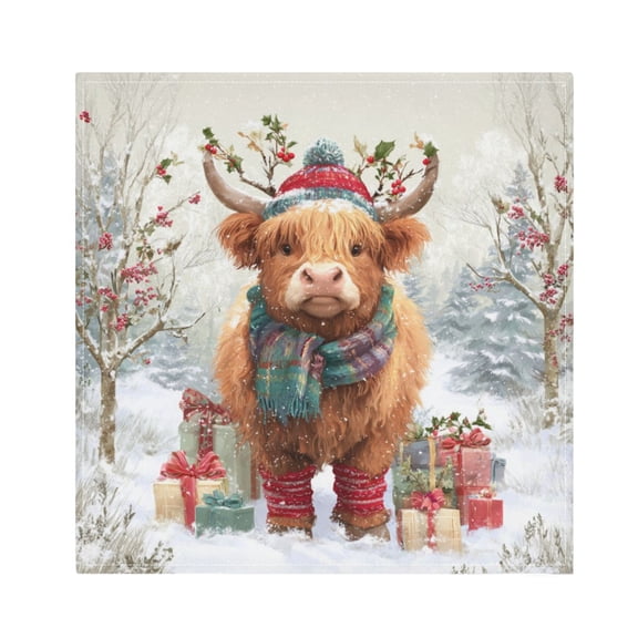 1 Pack 20'' x20" Satin Table Napkins Dinner Napkins for wedding Party Decoration events Cow Wearing Christmas Hat