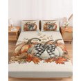 thumbnail image 2 of Twin XL Size Fitted Sheet Set - Orange Grey Pumpkins Fall 2 Piece Bedding Sets 16" Deep Pocket Fitted Sheet with 1 Pillowcases, Thanksgiving Rustic Brushed Microfiber Hotel Luxury Bed Sheets, 2 of 9