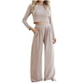 thumbnail image 2 of TrendVibe365 Matching Lounge Set Womens Soft Solid Color Croped Crewneck Long Sleeve Shirts and Wide Leg Long Pants Fashion Vacation Pajamas Lounge Set Loungewear Summer Outfits, 2 of 9