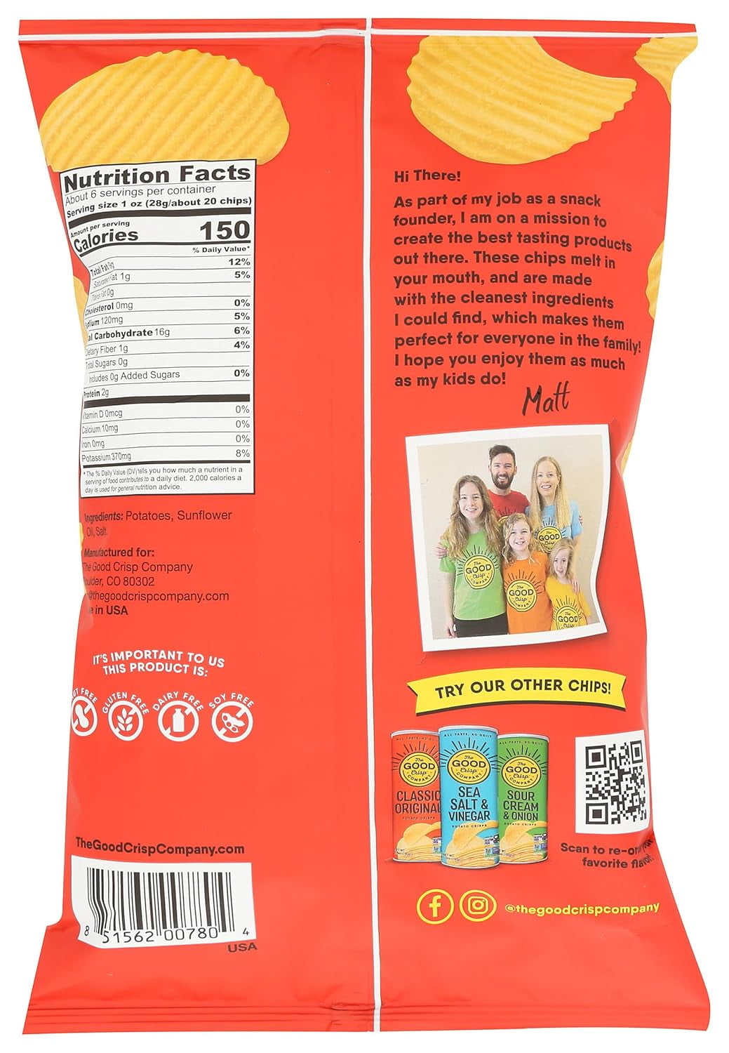The Good Crisp Company Original Chips 5.5 oz (Pack Of 12)