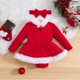 thumbnail image 3 of Suefunskry, trajes de Navidad para niñas, vestido mameluco de terciopelo con adornos de piel de manga larga + conjunto de diadema, ropa de Navidad para recién nacidos de 3 a 24 meses, 3 of 5