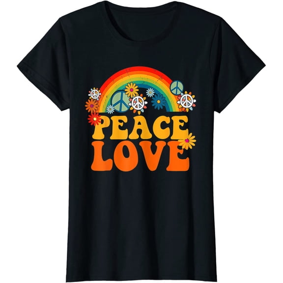 Women Tops PEACE SIGN LOVE 60s 70s Tie Dye Hippie Costume T-Shirt