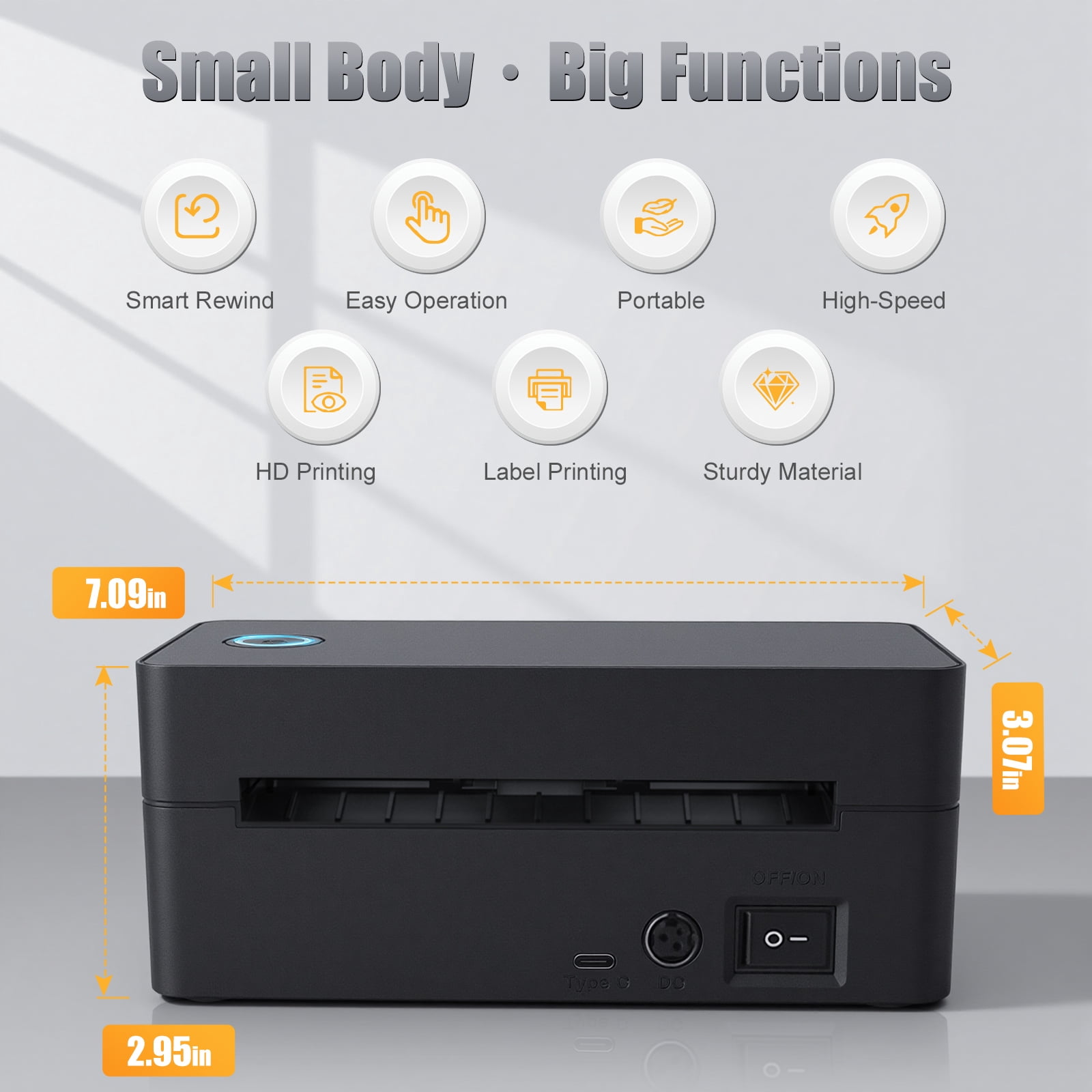Ptlahmri Professional Labels Printer for Shipping Package 4x6 Blue Inkless Thermal Printer Wired Bluetooth for iOS/Android, UPS Compatible