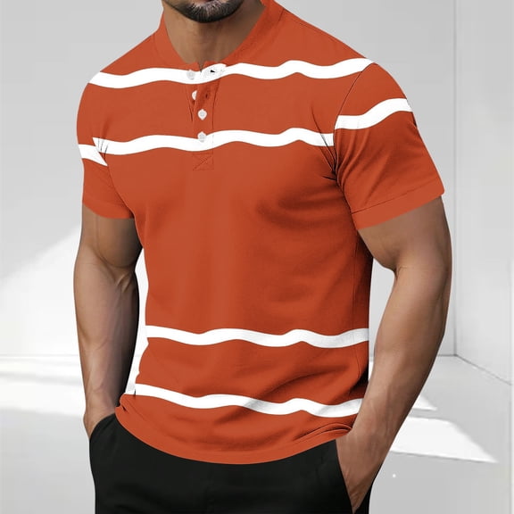T Shirts for Men with Button Short Sleeve Crewneck Tees Tops Mens Casual Stripe Printed Pullover Slim Breathable Loungewear Workout Tshirts Shirt