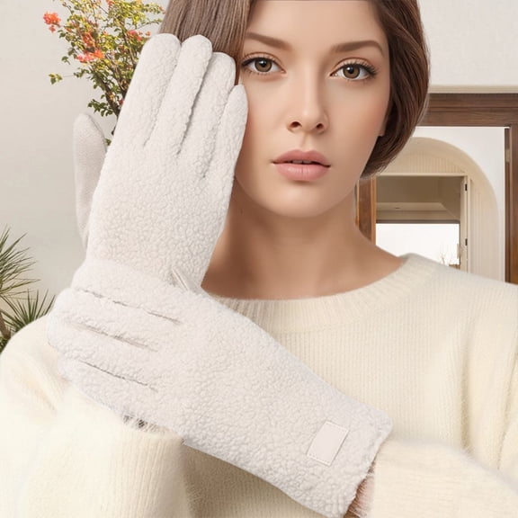 Winter Gloves Thermal Gloves Windproof Touchscreen Cold Weather Riding Skiing Winter Mittens Beige One Size