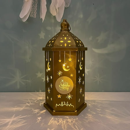 

Clearance!SDJMa Ramadan Metal Lantern Decoration Vintage Hexagonal Lantern for Home Moon Star Hollow Out Iron Art LED Night Light Tabletop Lantern Decor for Eid Mubarak