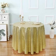Kirsooku Light Gold Sequin Tablecloth Glitter Sparkly Iridescent Shimmer for Round Table Cloth 90 Inch Table Covers Decorations for Birthday Party Supplies Event Wedding Table Skirt Decor