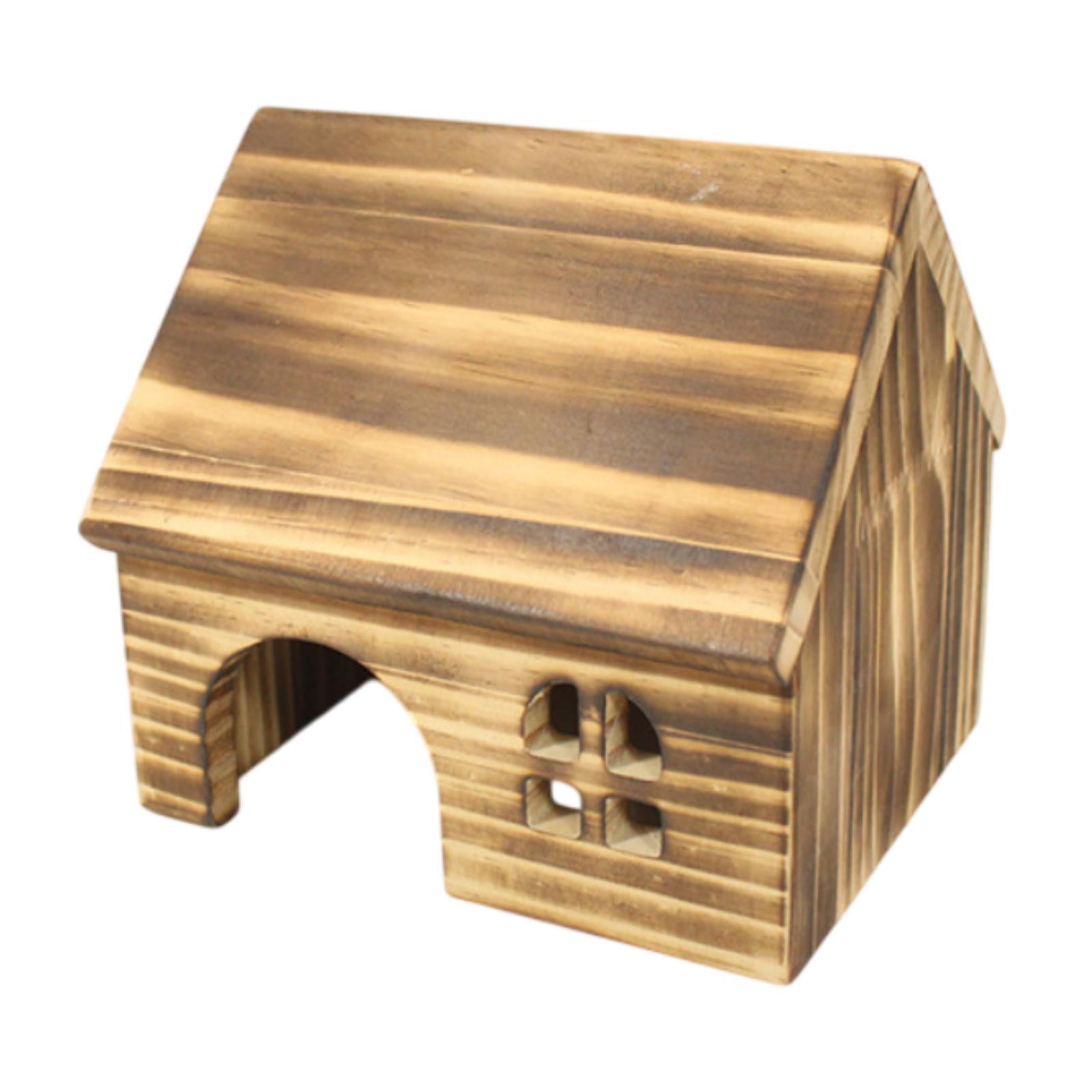 Vaveren Wooden Hamster House Wood Pet Habitats Hide Supplies Small Animal Hideaway House Cage Accessories for Chinchilla Small Animals S