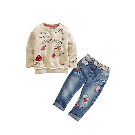 

Hirigin Baby Girls Clothing Tops Sweater + Jeans Trousers suit Set Outfit 2-7Y