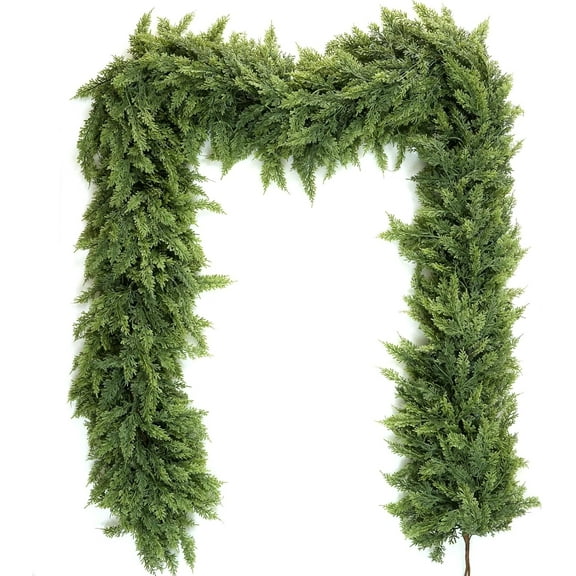 9 FT Artificial Cedar Garlands, Real Touch Winter Cedar Pine Garland, Green Artificial Greenery Garland for Table, Mantle, Wall, Indoor, Outdoor Christmas Decorations (2, 6 FT)
