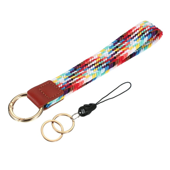 Uxcell 6.8" Keychain Wristlet, Key Chain Wristlet Bracelet Braided Wrist With Double Rings Rainbow