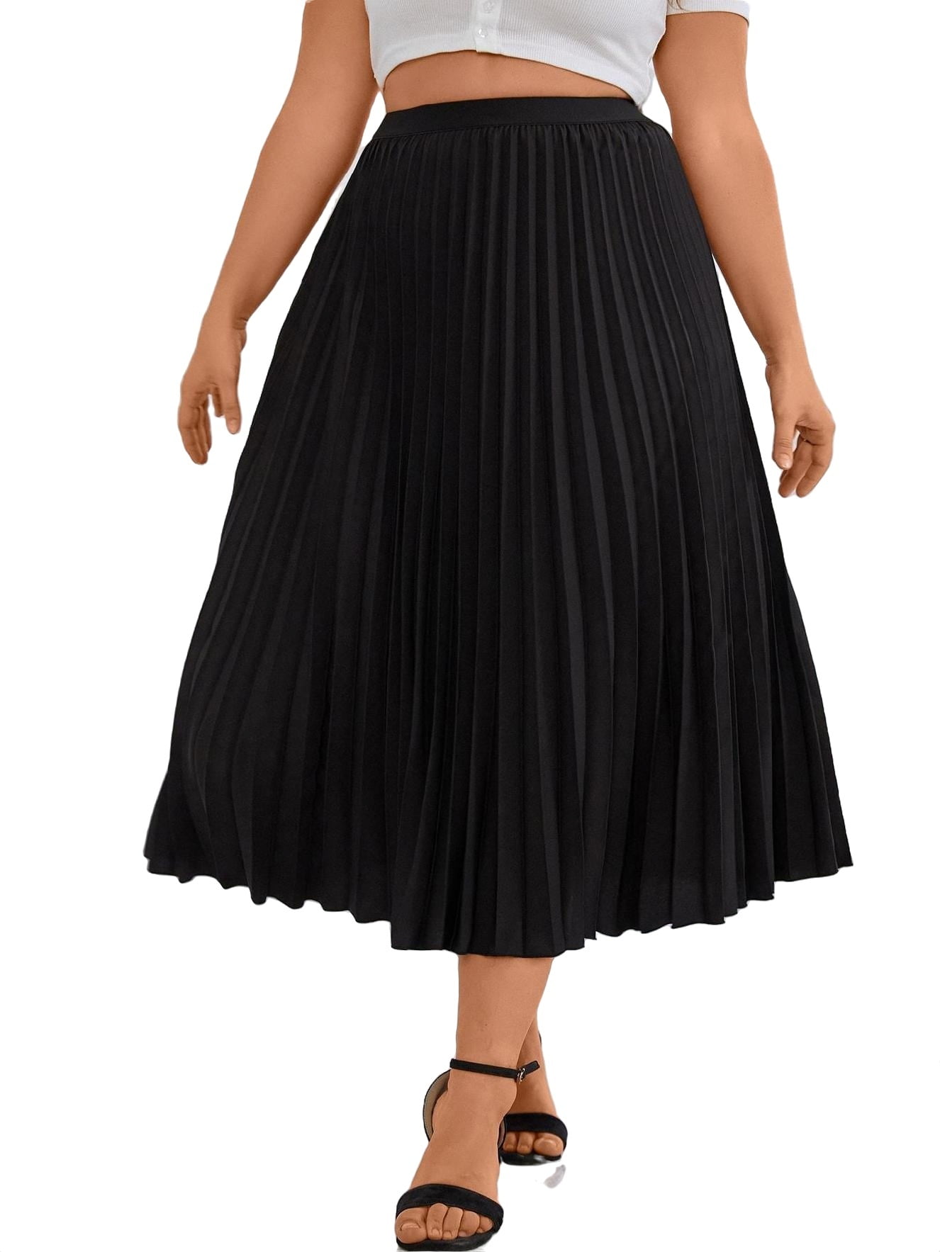 Women's Black Elegant Plain Pleated Plus Size Skirts - Walmart.com