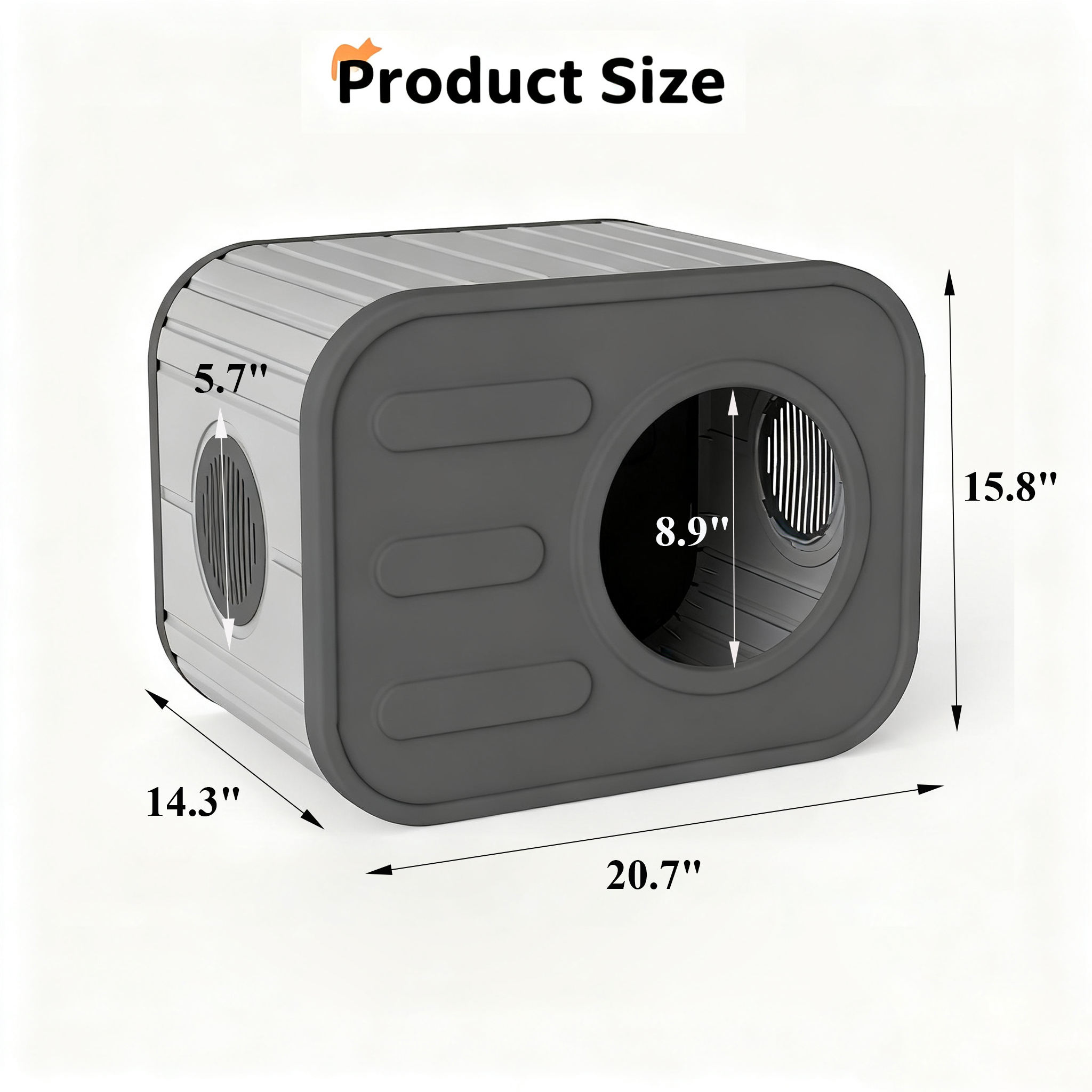 Decksplore Outdoor Cat House Weatherproof (20.8"x14.2"x15.9"), HDPE Feral Cat Shelter for Bedroom, Yard, Patio (Gray)