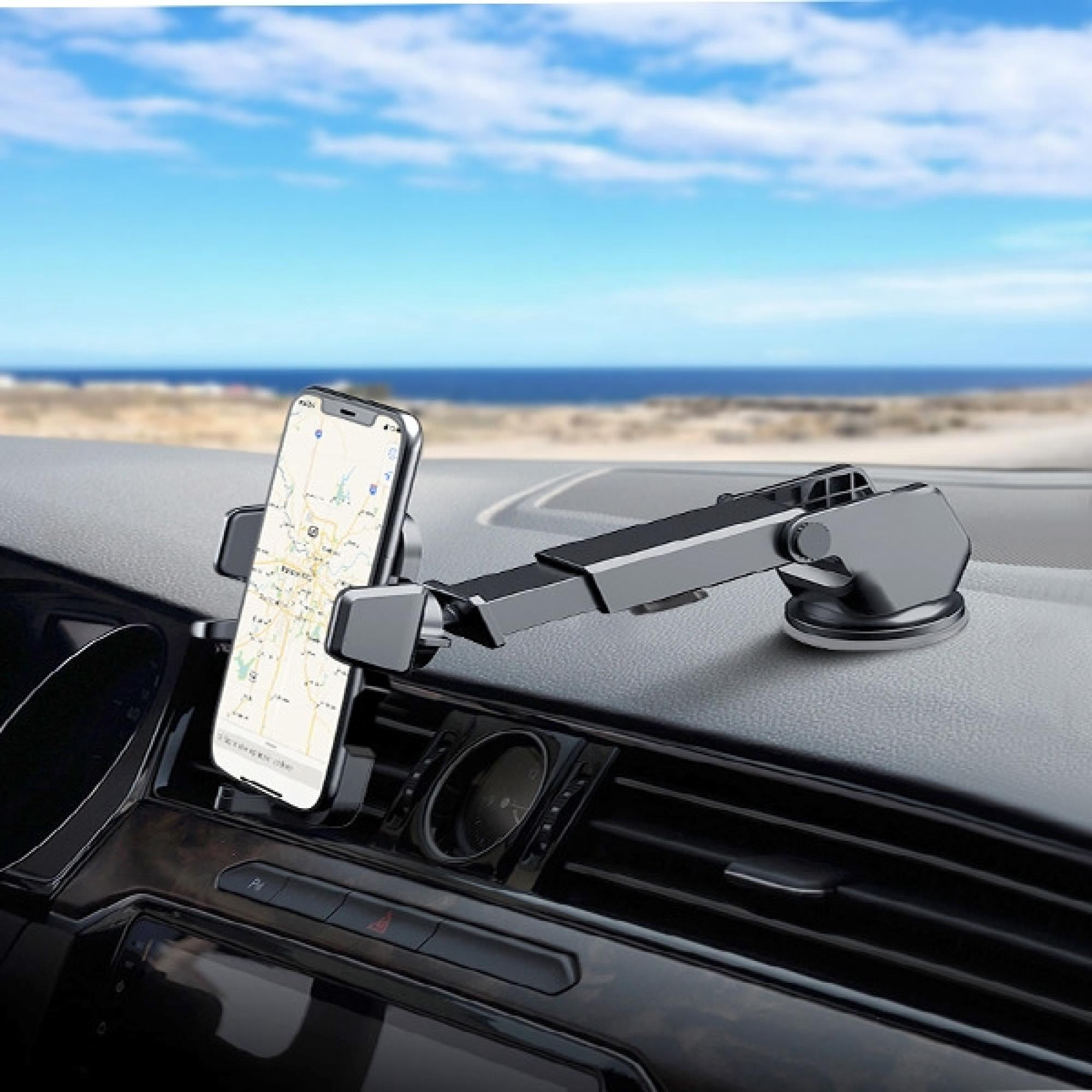 Universal Telescopic Dashboard & Windshield Phone Mount – Adjustable Cradle with 360° Rotation, Black