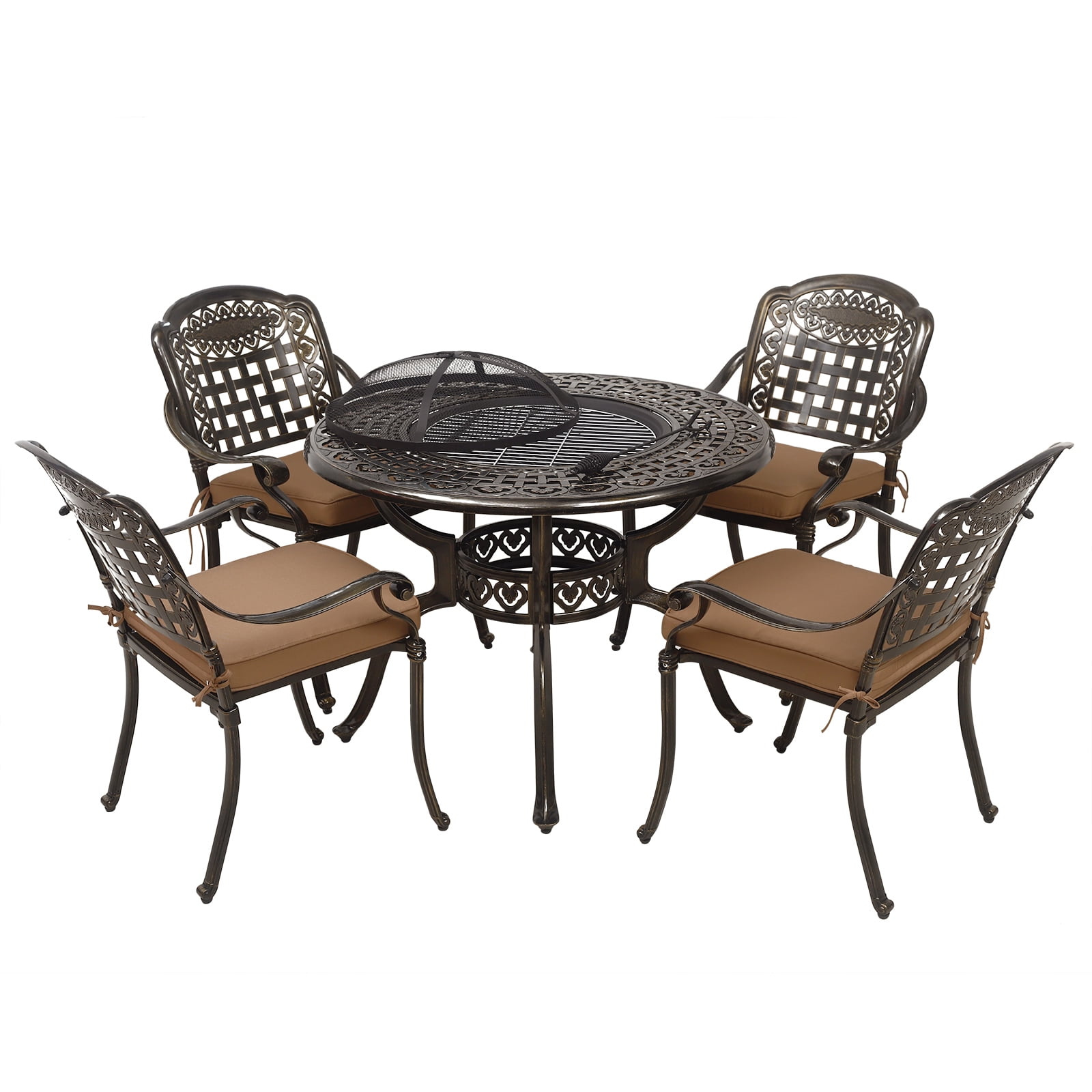 MEETWARM 5Piece Outdoor Furniture BBQ Dining Set, All Weather Cast