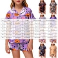 thumbnail image 3 of NIEWTR Halloween Short Sleeve Pajamas Set For Kids Girls Pumpkin Ghost Print Collared Tops and Shorts Pjs Set Breathable Relax Fit Kids Halloween 2 Pieces Nightwear, 3 of 5
