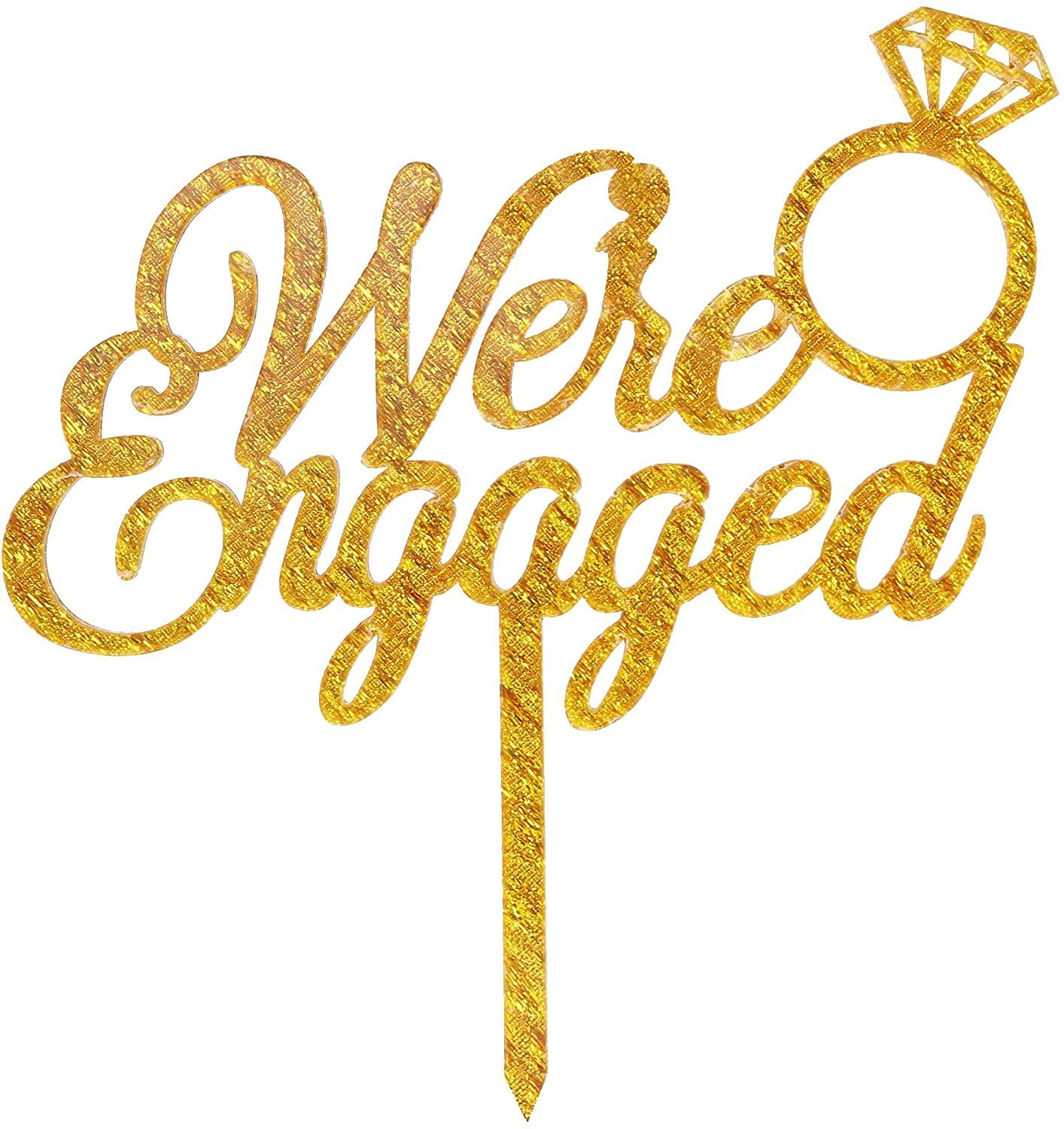 O'Creme We'reEngagedwithDiamondRing Cake Topper, Gold