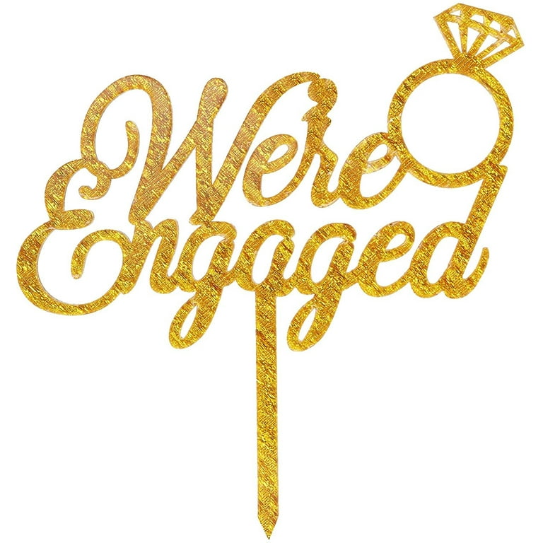 O'Creme Engaged with Ring and Diamond-Ring Cake Topper - Gold