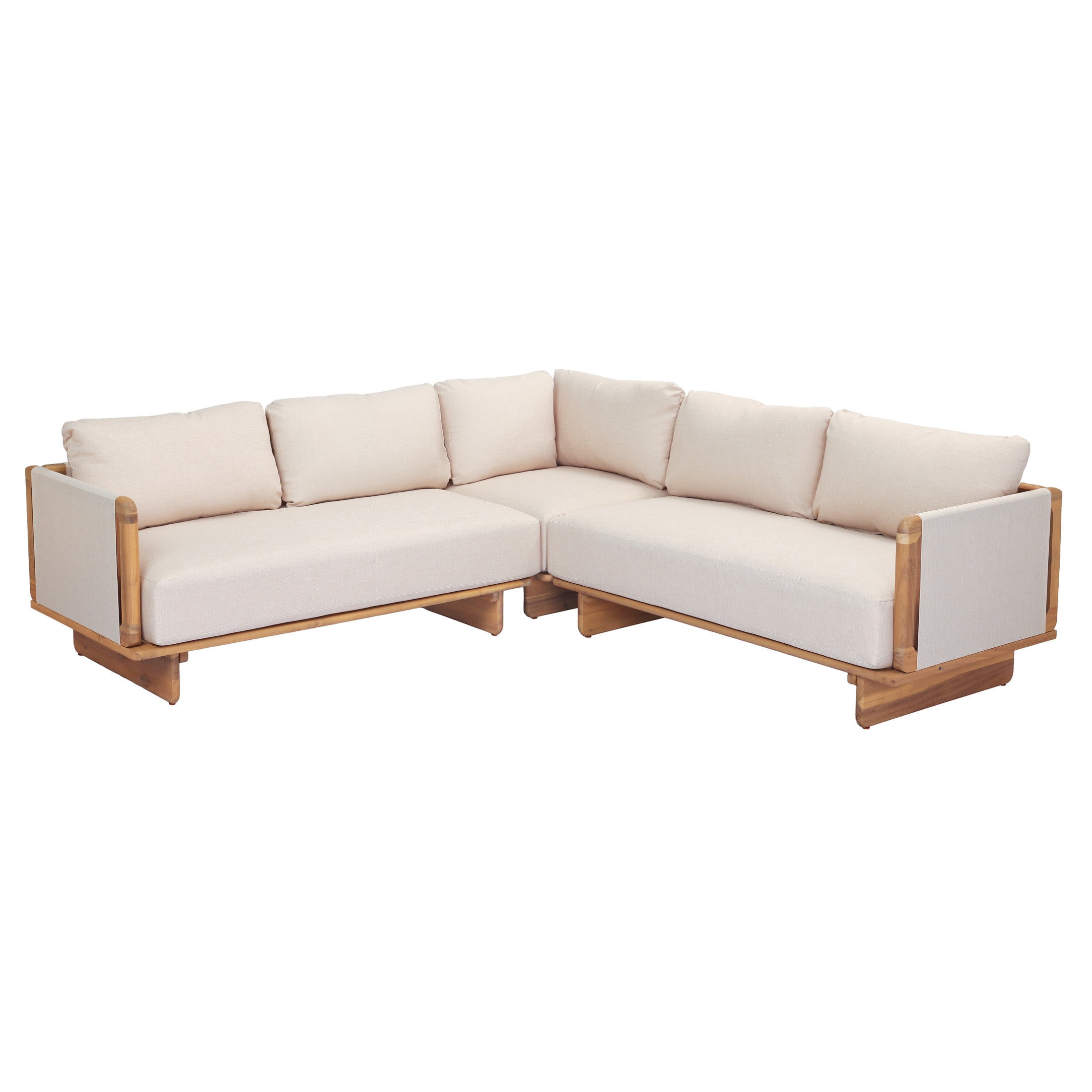 Christopher Knight Home V-Shaped Outdoor Sofa, 5-Seater Sectional with Cushions, Light Teak+Beige