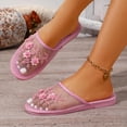 thumbnail image 6 of PMVFHDE Embroidered Mesh Slippers Women Boxy Mule Flat On Shoes Indoor Comfort Breathable Casual Sandals Pink - 7, 6 of 9