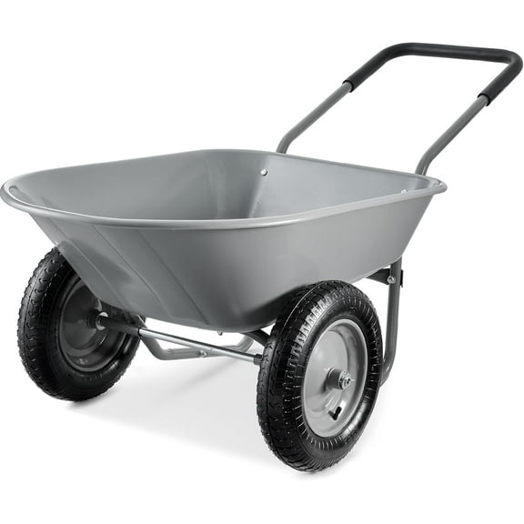 HYJY Dual-Wheel Home Utility Yard Wheelbarrow Garden Cart w/Built-in Stand for Lawn, Gardening, Construction - Gray