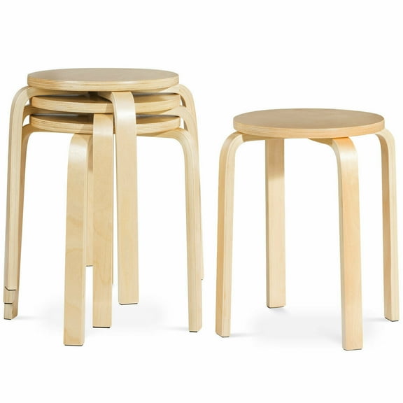 Gymax Set of 4 18'' Stacking Stool Round Dining Chair Backless Wood Home Decor