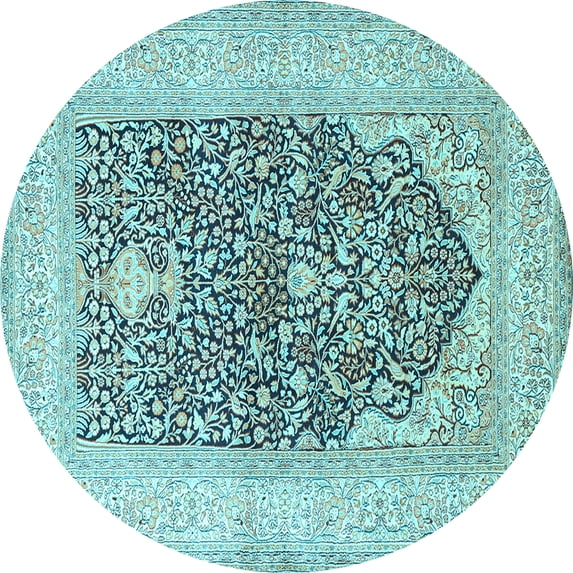Ahgly Company Indoor Round Persian Light Blue Traditional Area Rugs, 3' Round