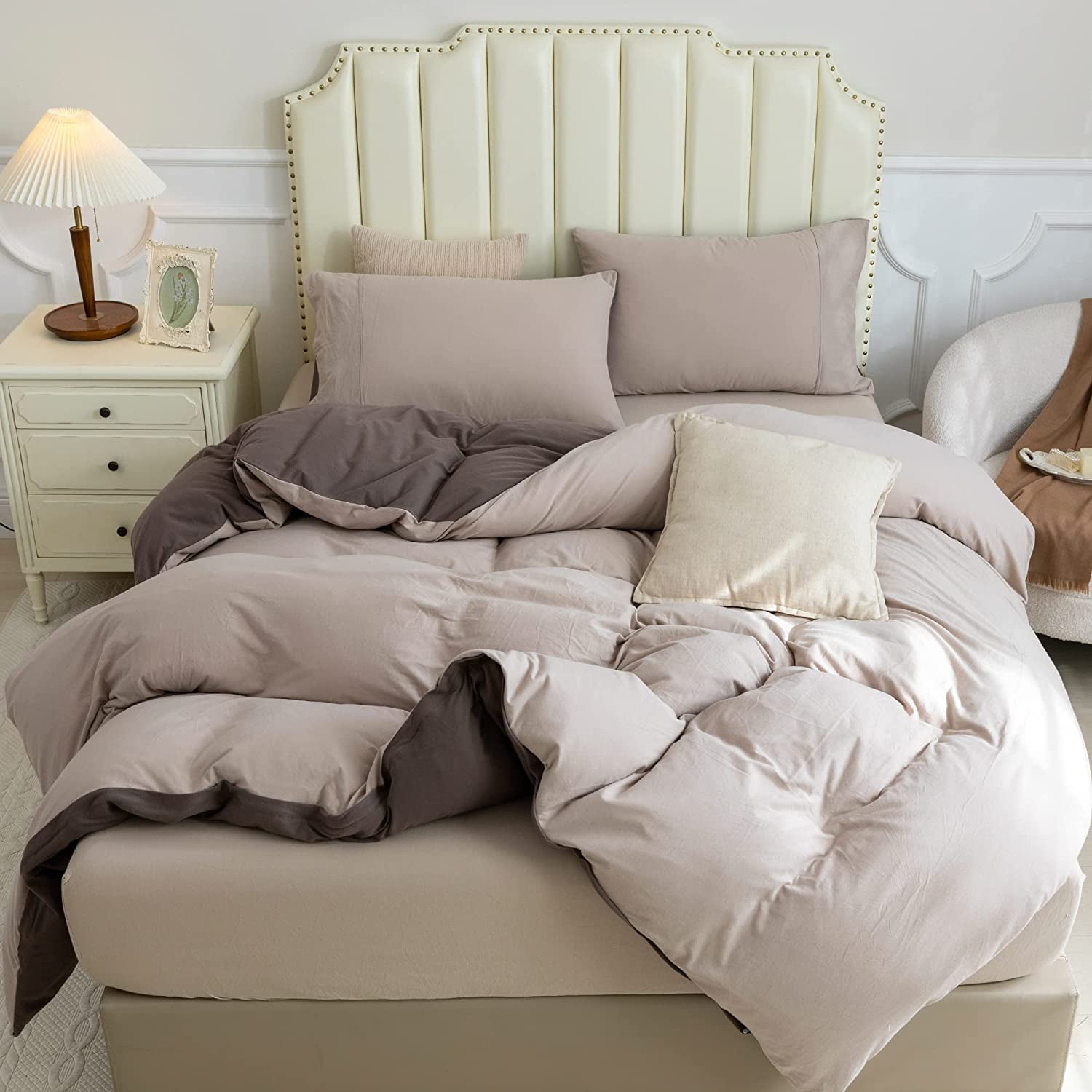 PURE ERA 3pc Duvet Cover Set-Jersey Knit Cotton 100% T-Shirt Cotton-Reversible Cover Super Soft Stretchy-King Size,Solid Brown/Tan