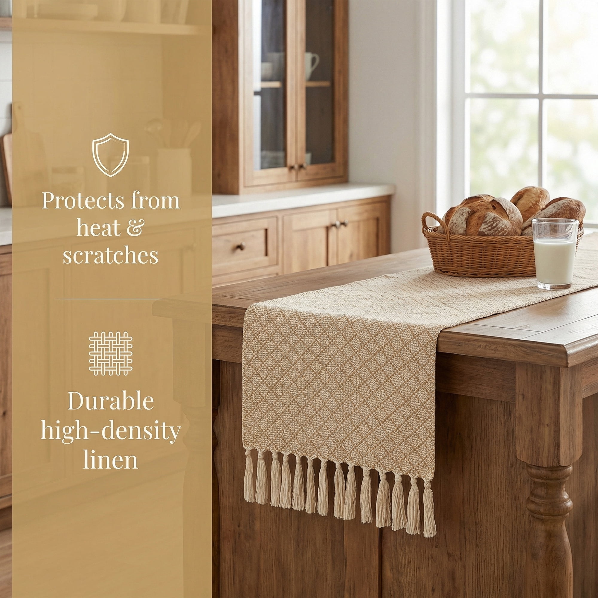 Unique Bargains Long Washable Tassels Table Runner for Decorations Large Square 13"x63"