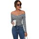 thumbnail image 1 of playera sexy de manga larga con hombros descubiertos para mujer en líneas Negro y Blanco M en líneas Negro y Blanco M Xishao ropa, 1 of 2