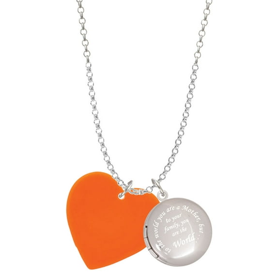 Delight Jewelry Acrylic 1" Orange Heart To the World You are a Mother Locket Necklace