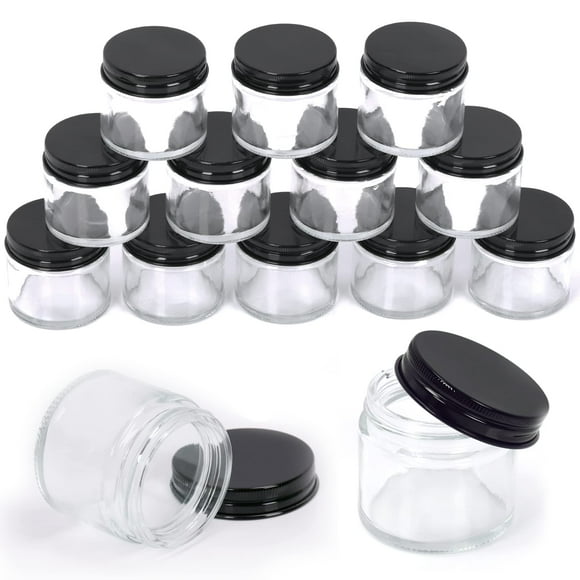 Tarro de vidrio Swepeet, 15 paquetes de 60 ml con tapa negra para crema y loción