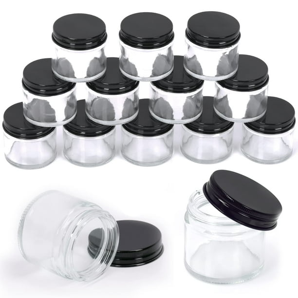 Tarro de vidrio Swepeet, 15 paquetes de 60 ml con tapa negra para crema y loción