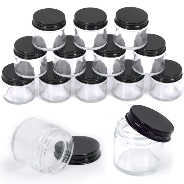 Tarro de vidrio Swepeet, 15 paquetes de 60 ml con tapa negra para crema y loción