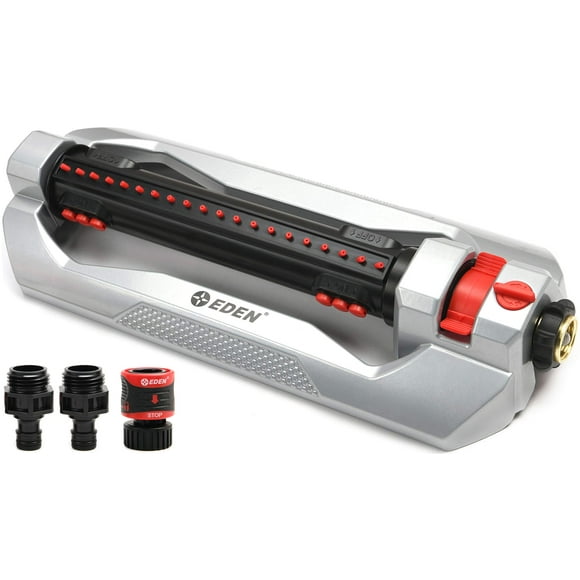 Eden 94116 Heavy Duty Metal 3-Way Oscillating Sprinkler for Large Lawn and Garden W/Quick Connect Starter Set