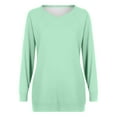 thumbnail image 4 of Feancey Tops for Women with Pockets Spring Long Sleeve Round Neck T-Shirts Oversized Casual Solid Basic Tees Comfy Loose Tunic Blouse Sky Blue S, 4 of 5