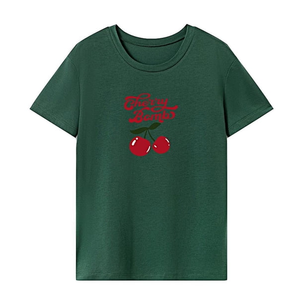 Camiseta de verano con cuello redondo para mujer, para viajes, camping, vacaciones, uso diario, playa SG